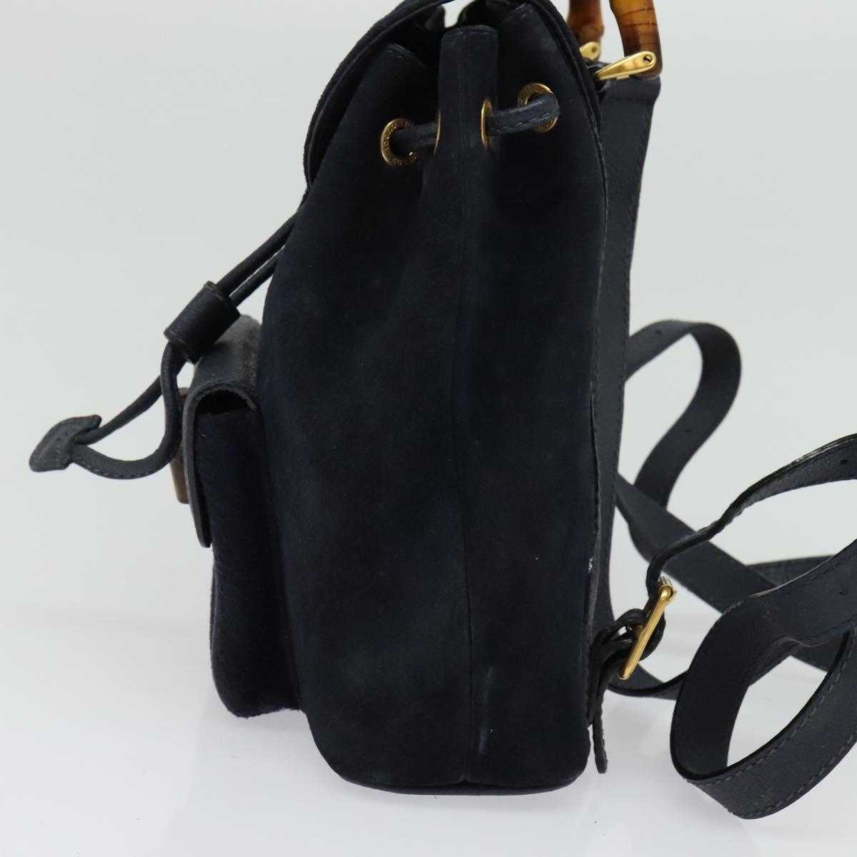 GUCCI Bamboo Backpack Suede Navy Gold 003 2034 0030 Auth ep10733
