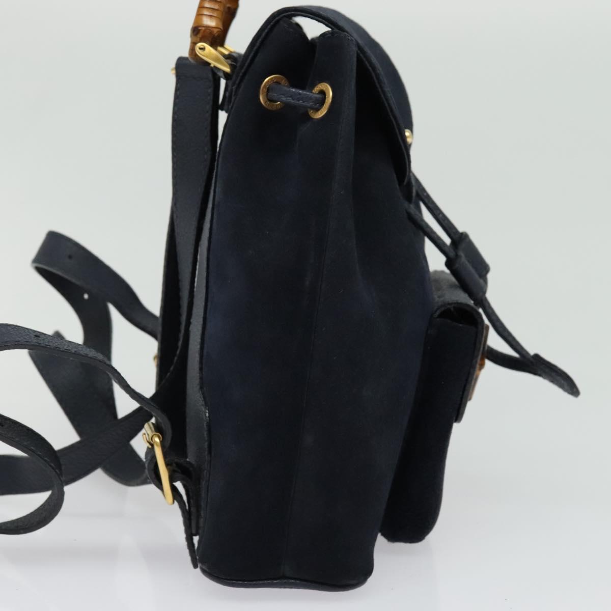 GUCCI Bamboo Backpack Suede Navy Gold 003 2034 0030 Auth ep10733