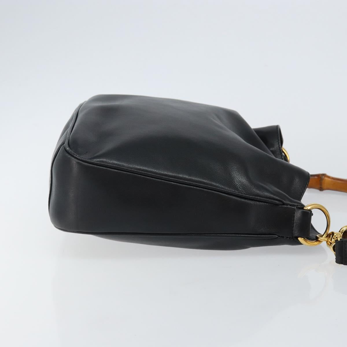 GUCCI Bamboo Hand Bag Leather 2way Black Gold Auth ep10736
