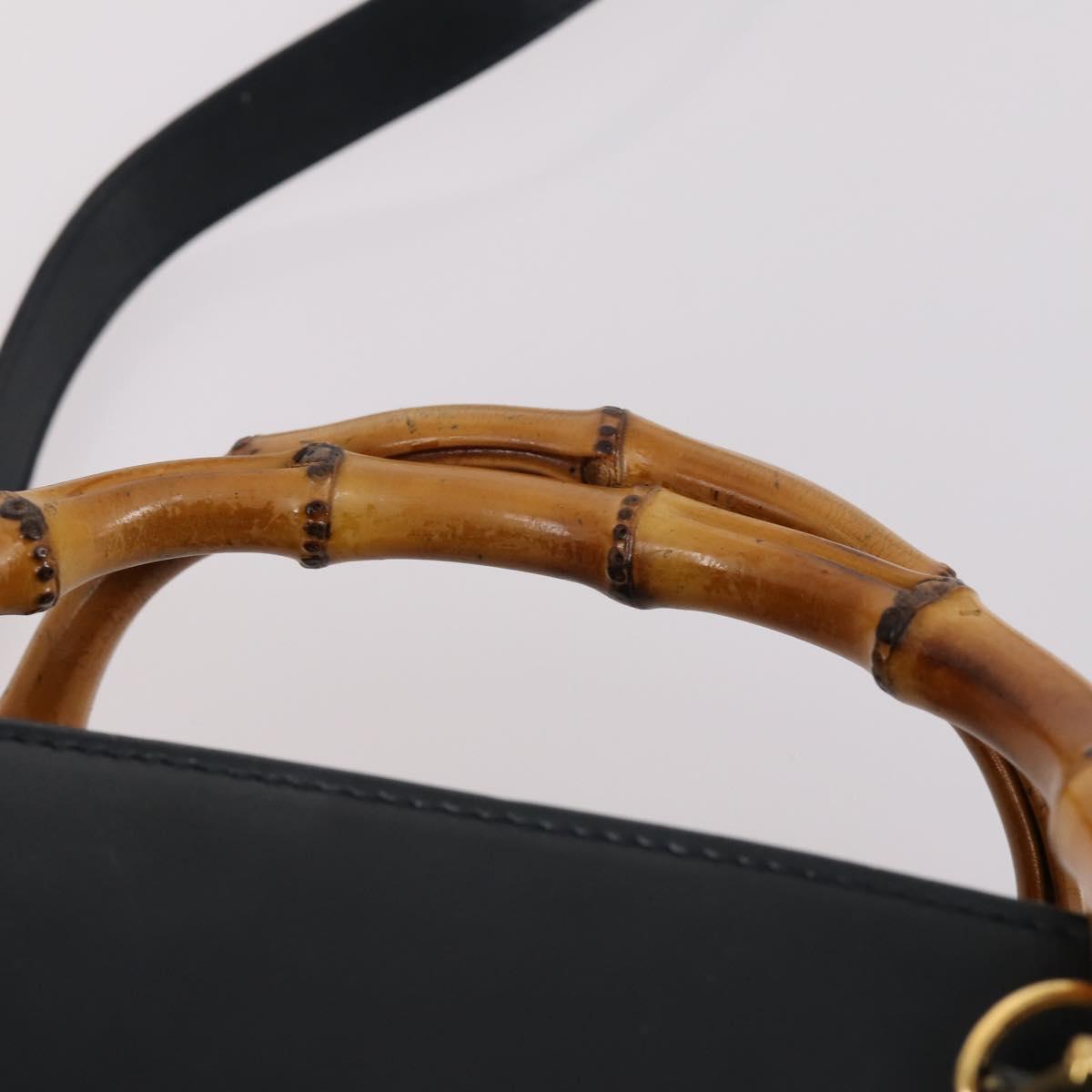 GUCCI Bamboo Hand Bag Leather 2way Navy Gold 000 122 0316 Auth ep10737