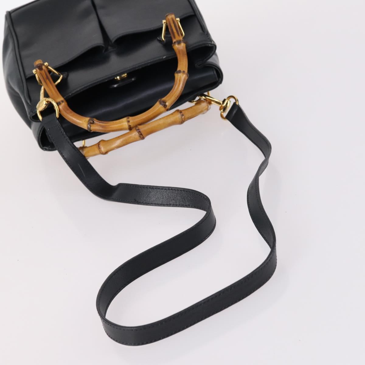 GUCCI Bamboo Hand Bag Leather 2way Navy Gold 000 122 0316 Auth ep10737