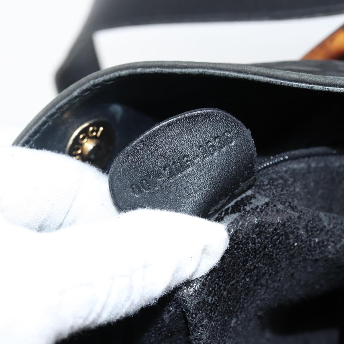 GUCCI Bamboo Hand Bag Leather 2way Black Gold 001 2113 1638 Auth ep10751