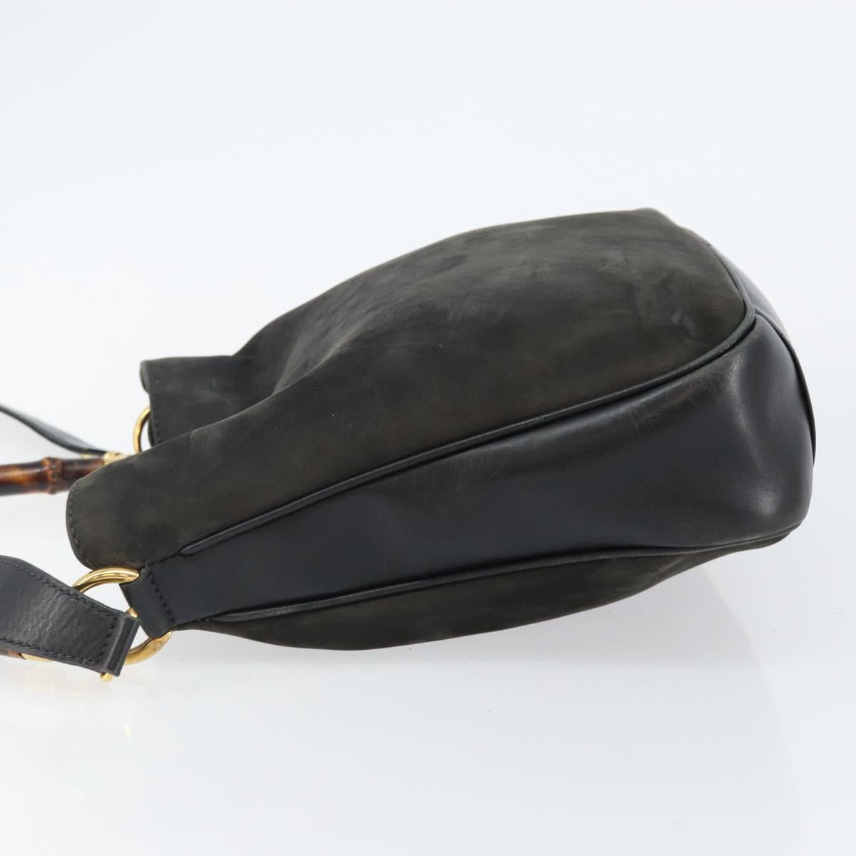 GUCCI Bamboo Hand Bag Leather 2way Black Gold 001 2113 1638 Auth ep10751