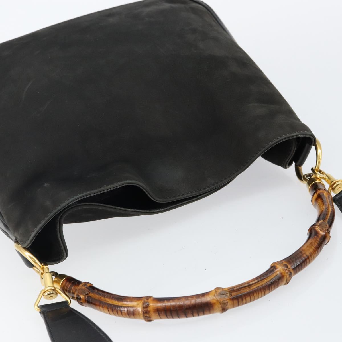 GUCCI Bamboo Hand Bag Leather 2way Black Gold 001 2113 1638 Auth ep10751