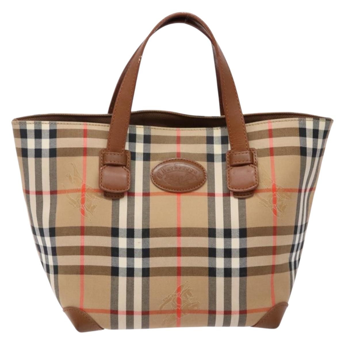 Burberrys Nova Check Hand Bag Canvas Beige Gold Auth ep10758