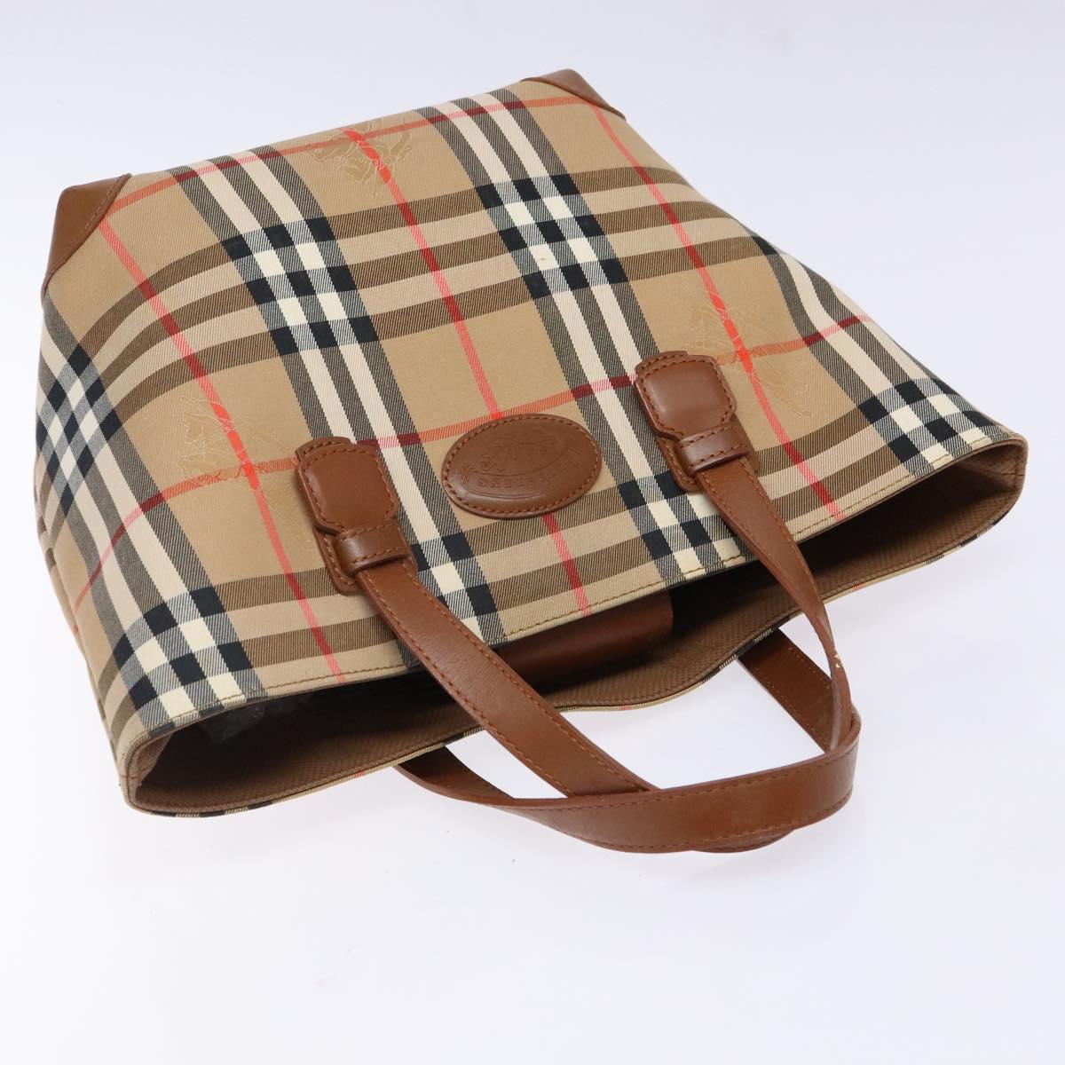 Burberrys Nova Check Hand Bag Canvas Beige Gold Auth ep10758