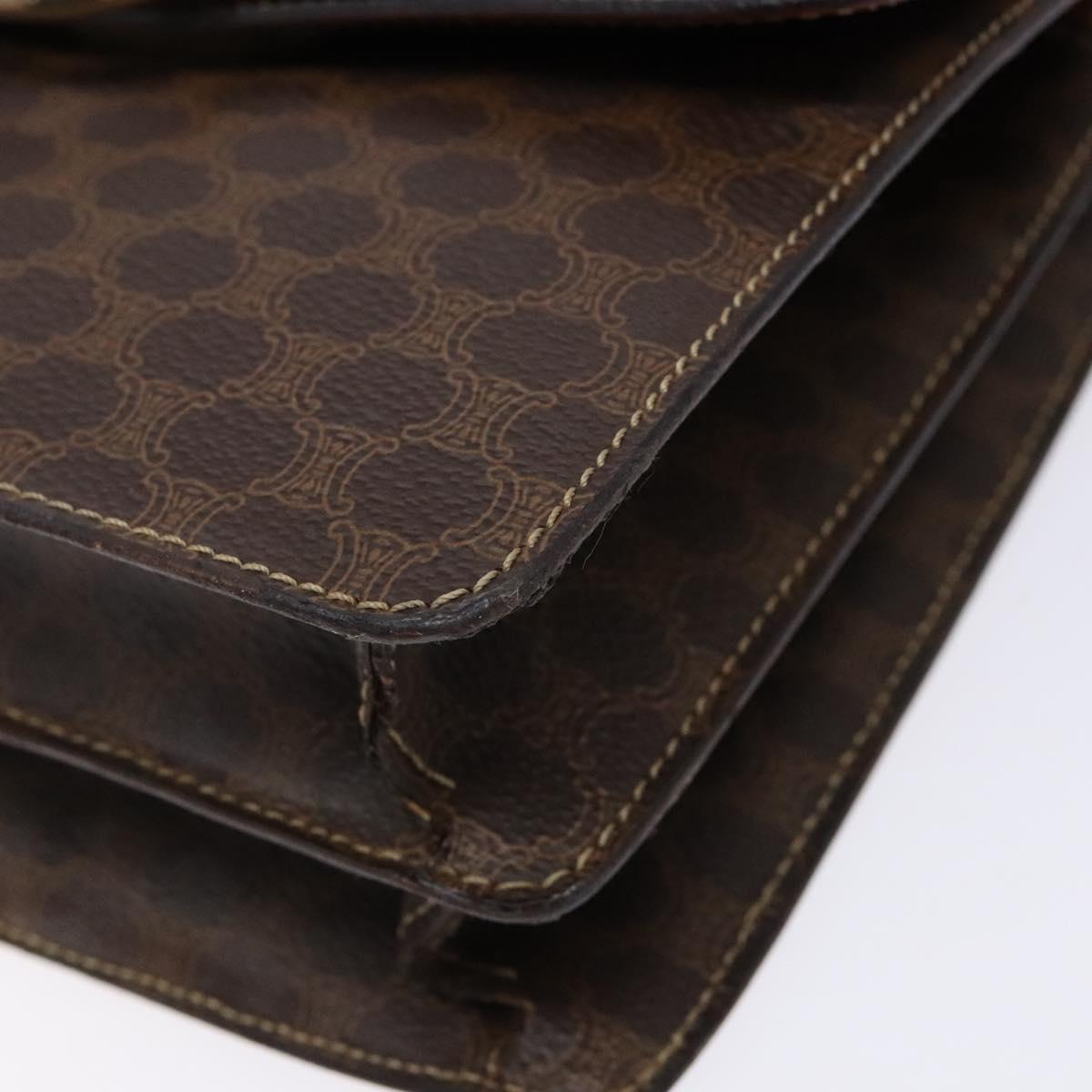 CELINE Macadam Canvas Hand Bag PVC Leather Brown Gold Auth ep10759