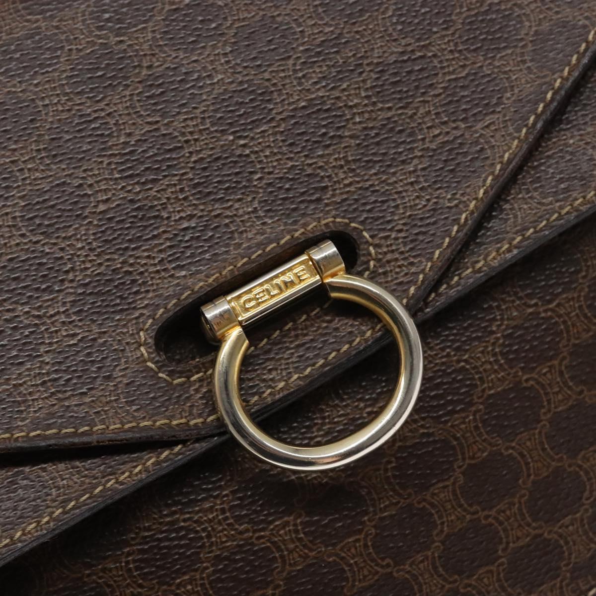 CELINE Macadam Canvas Hand Bag PVC Leather Brown Gold Auth ep10759