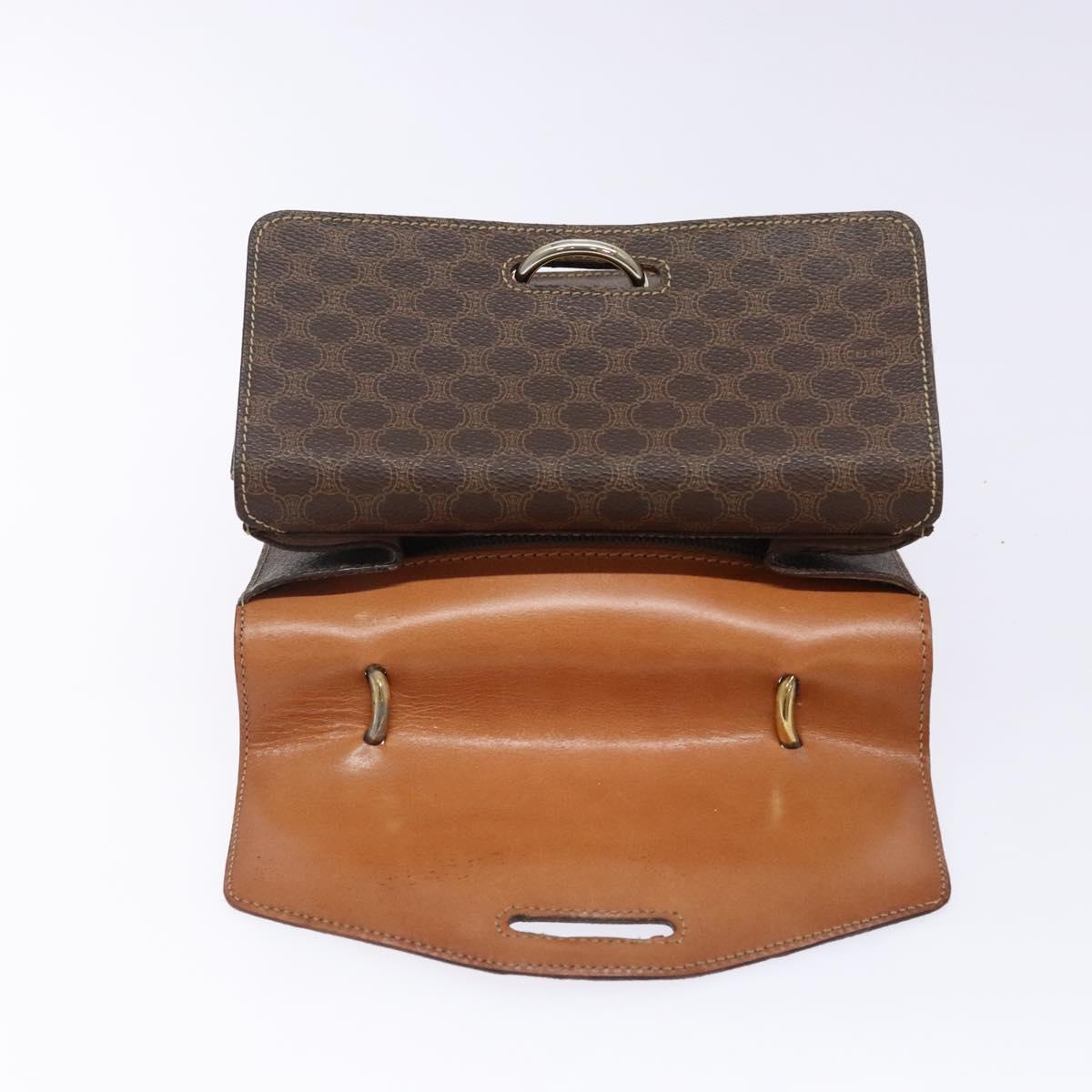 CELINE Macadam Canvas Hand Bag PVC Leather Brown Gold Auth ep10759