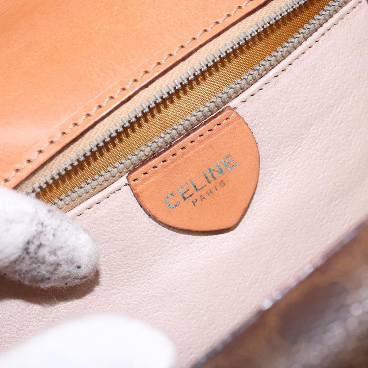 CELINE Macadam Canvas Hand Bag PVC Leather Brown Gold Auth ep10759