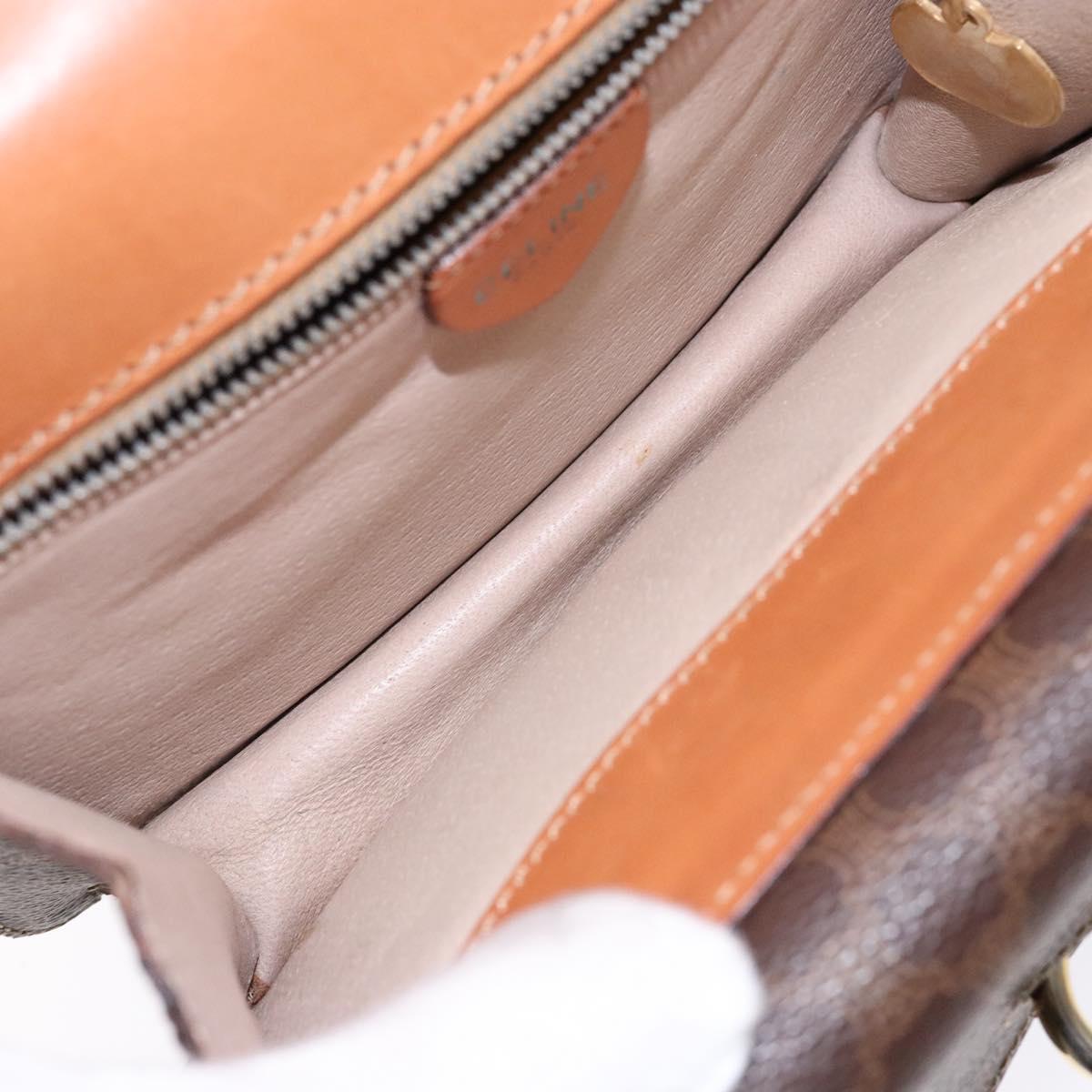 CELINE Macadam Canvas Hand Bag PVC Leather Brown Gold Auth ep10759