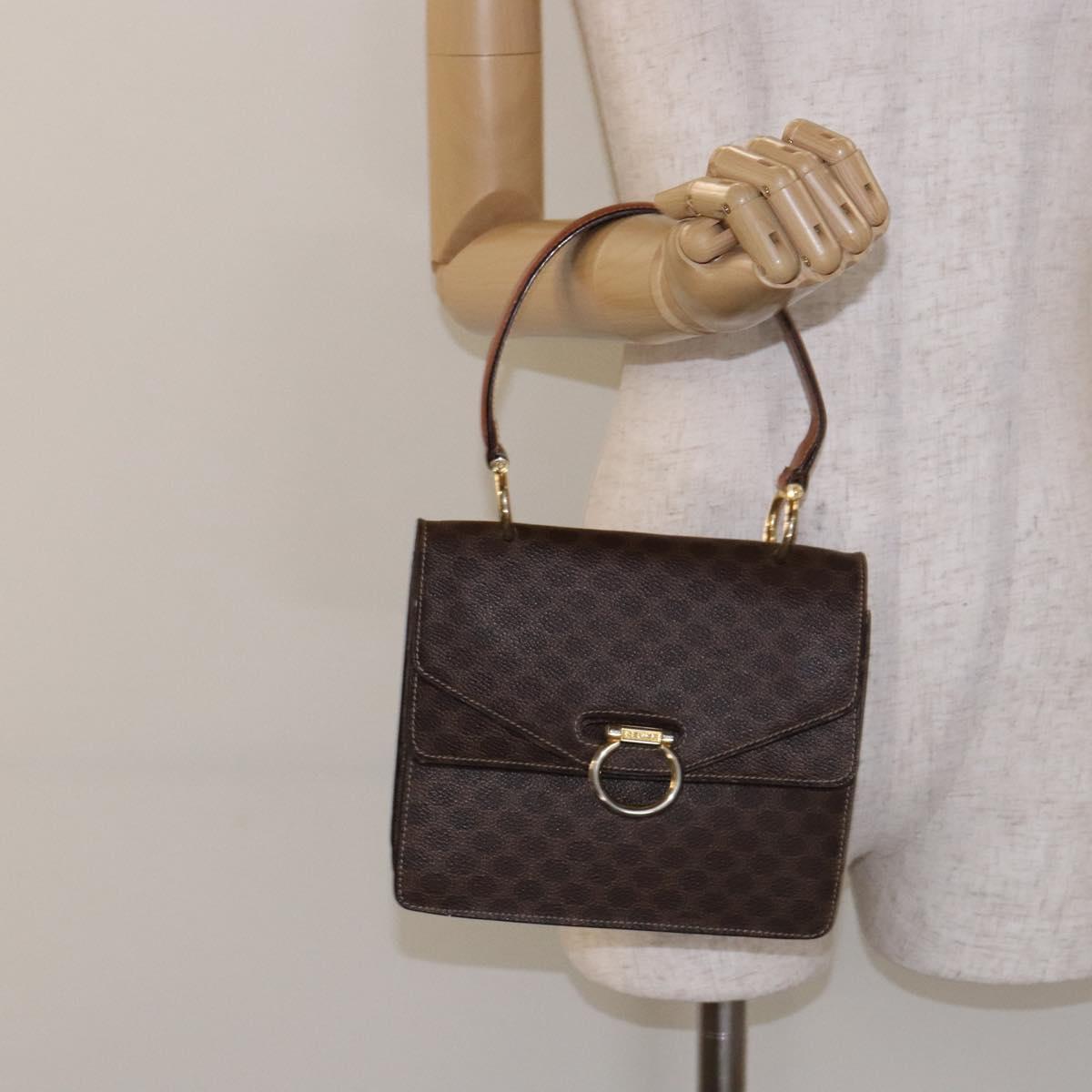 CELINE Macadam Canvas Hand Bag PVC Leather Brown Gold Auth ep10759