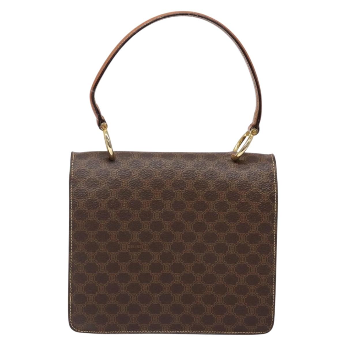 CELINE Macadam Canvas Hand Bag PVC Leather Brown Gold Auth ep10759