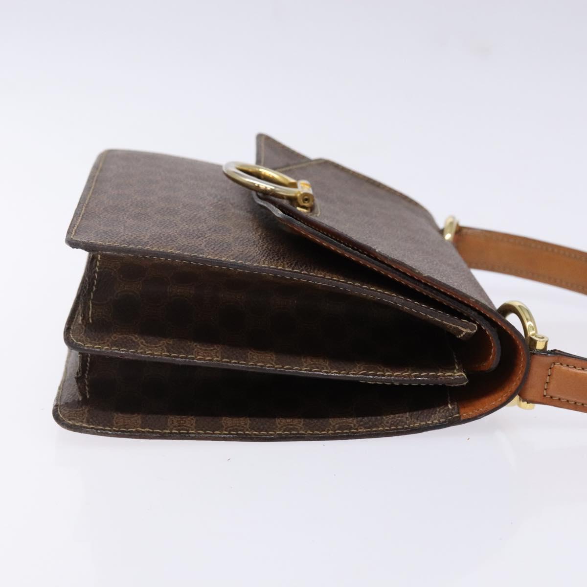 CELINE Macadam Canvas Hand Bag PVC Leather Brown Gold Auth ep10759