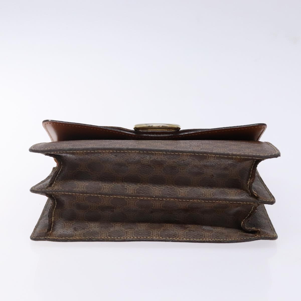 CELINE Macadam Canvas Hand Bag PVC Leather Brown Gold Auth ep10759