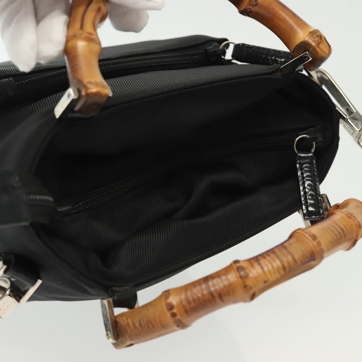 GUCCI Bamboo Hand Bag Nylon 2way Black Silver 000 2265 0581 Auth ep10773