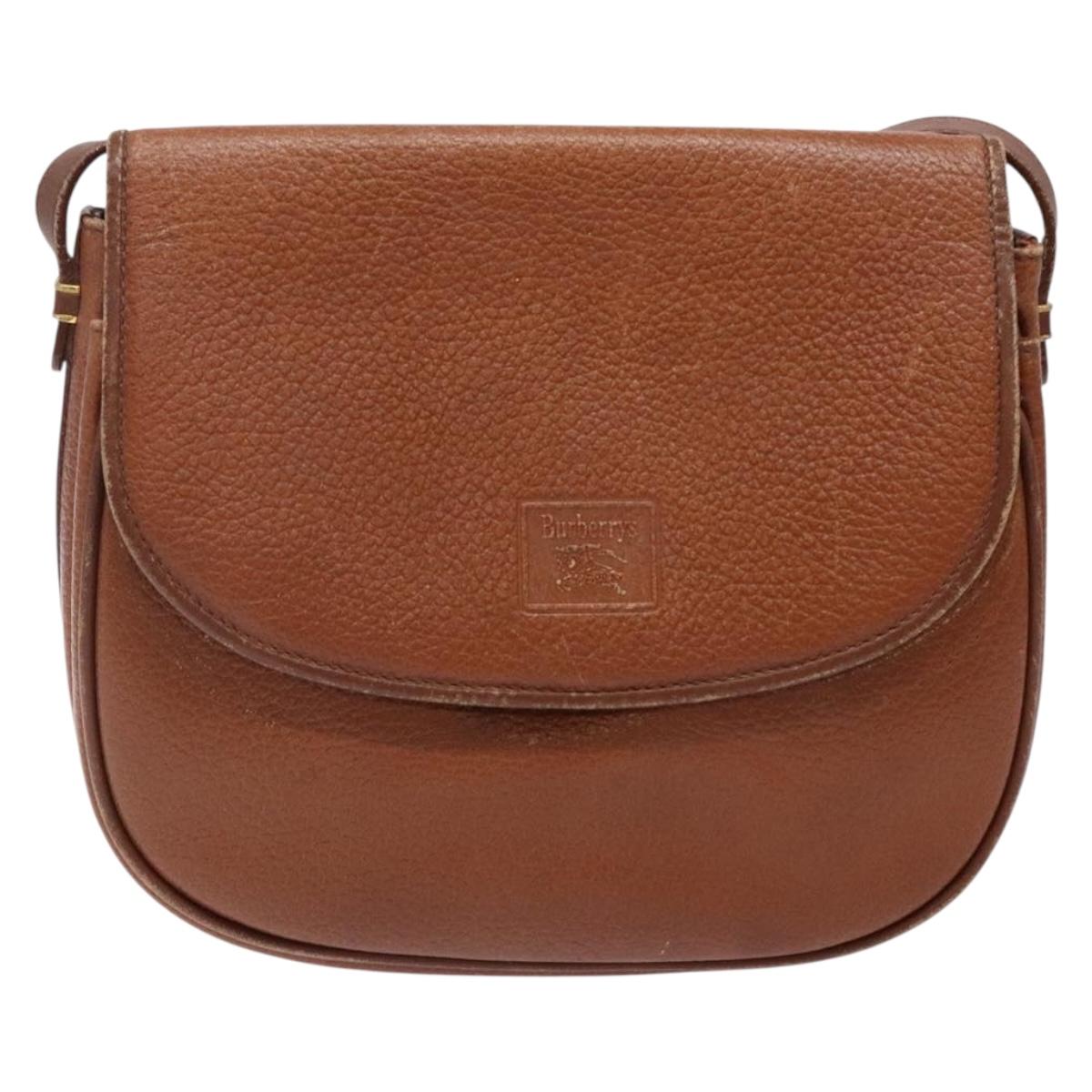 Burberrys Shoulder Bag Leather Brown Gold Auth ep10776