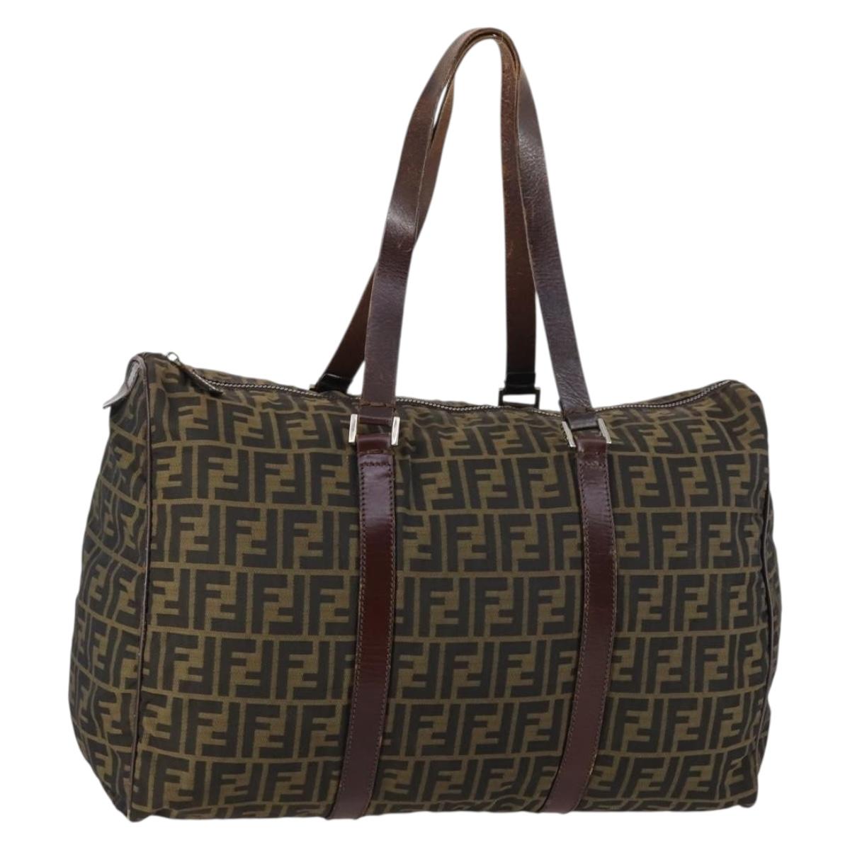 FENDI Zucca Canvas Boston Bag Black Brown Auth ep10777