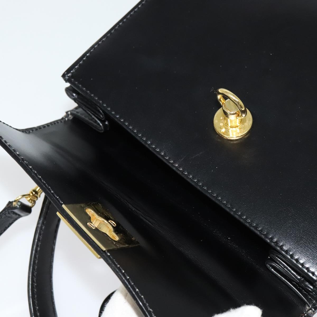 CELINE Hand Bag Leather 2way Black Gold Auth ep10800