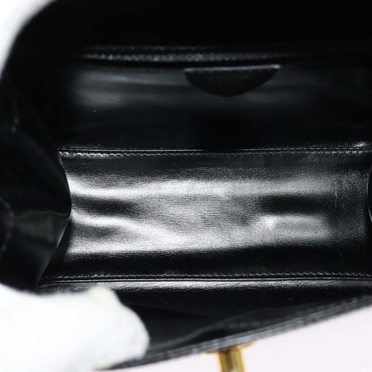 CELINE Hand Bag Leather 2way Black Gold Auth ep10800