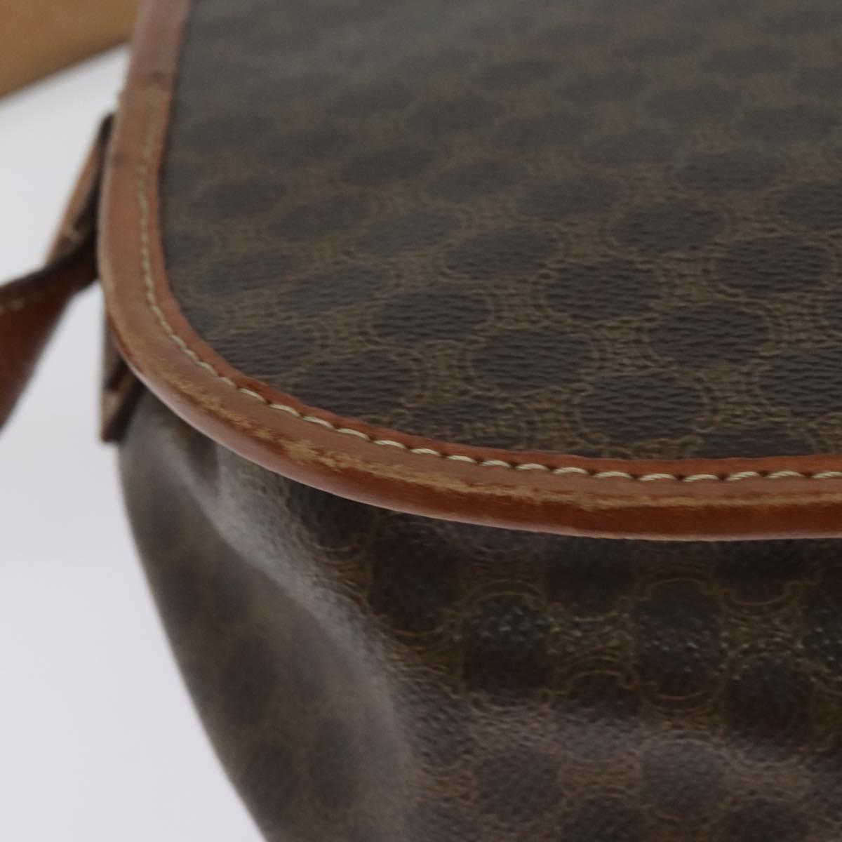 CELINE Macadam Canvas Shoulder Bag PVC Leather Brown Gold Auth ep10815