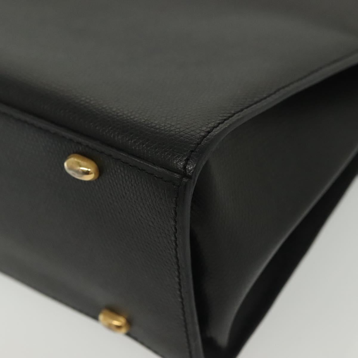 CELINE Hand Bag Leather Black Gold Auth ep10817