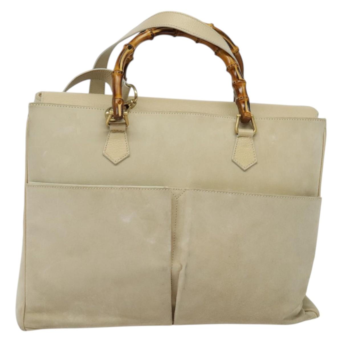 GUCCI Bamboo Hand Bag Suede 2way Beige Gold 002 2855 0322 0 Auth ep10823