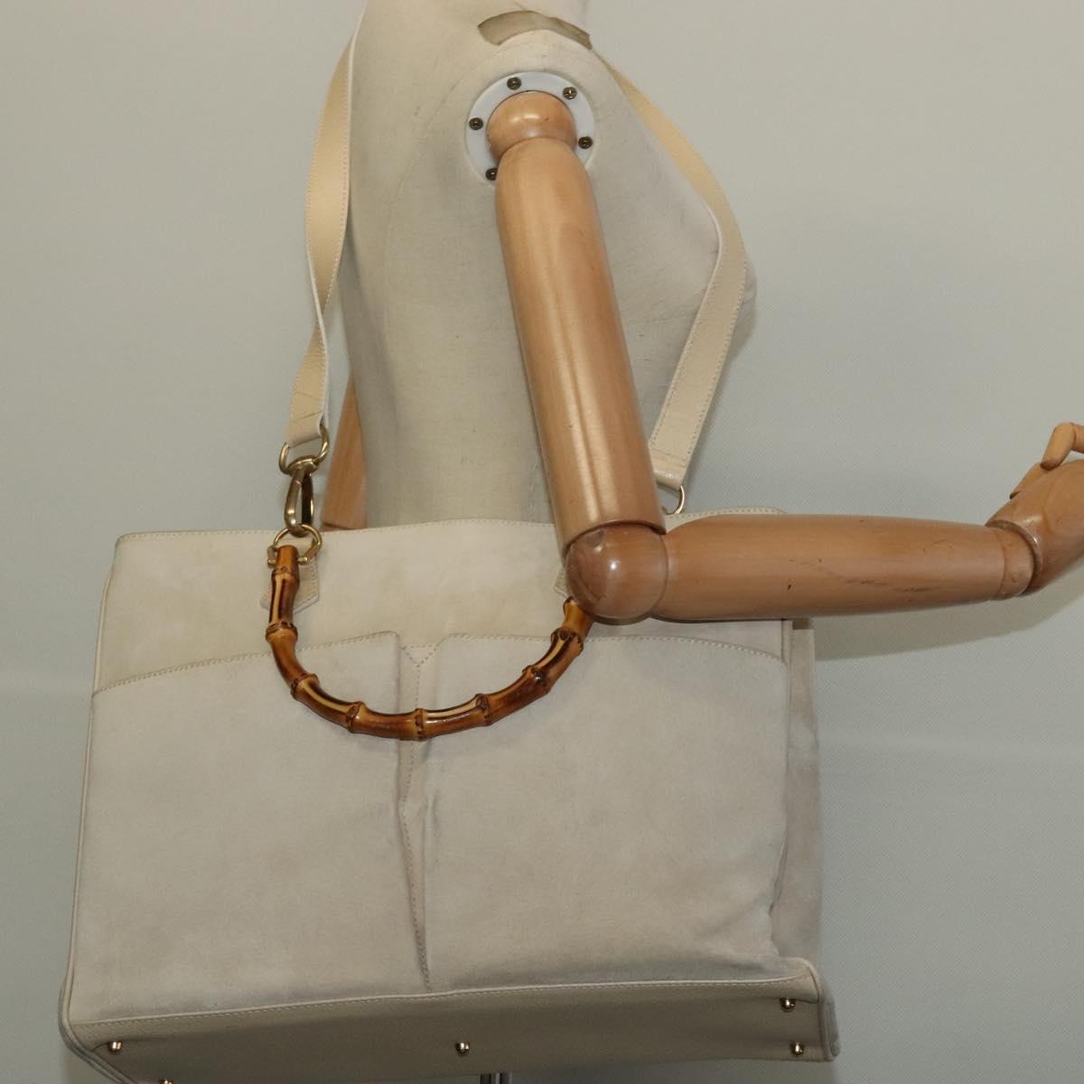 GUCCI Bamboo Hand Bag Suede 2way Beige Gold 002 2855 0322 0 Auth ep10823