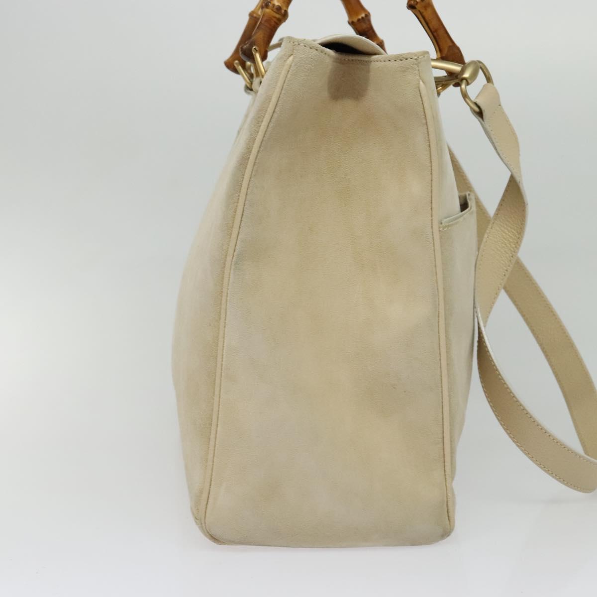 GUCCI Bamboo Hand Bag Suede 2way Beige Gold 002 2855 0322 0 Auth ep10823