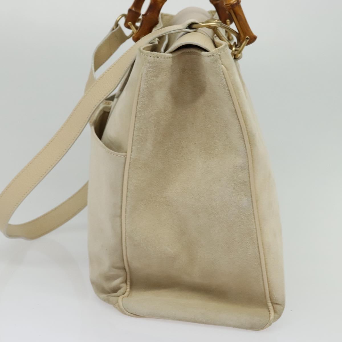 GUCCI Bamboo Hand Bag Suede 2way Beige Gold 002 2855 0322 0 Auth ep10823