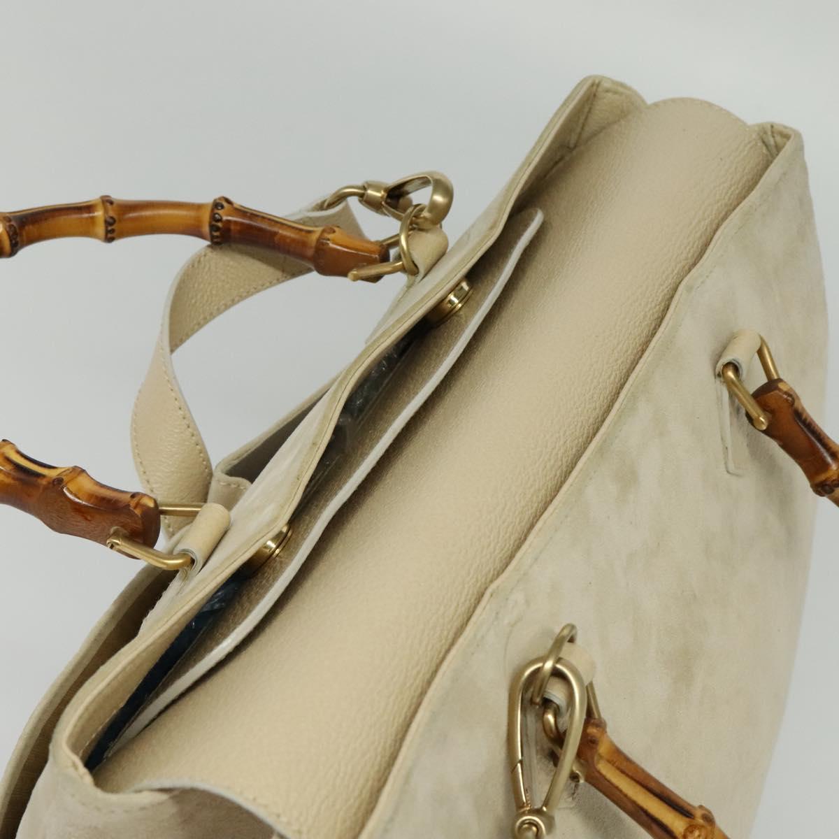 GUCCI Bamboo Hand Bag Suede 2way Beige Gold 002 2855 0322 0 Auth ep10823