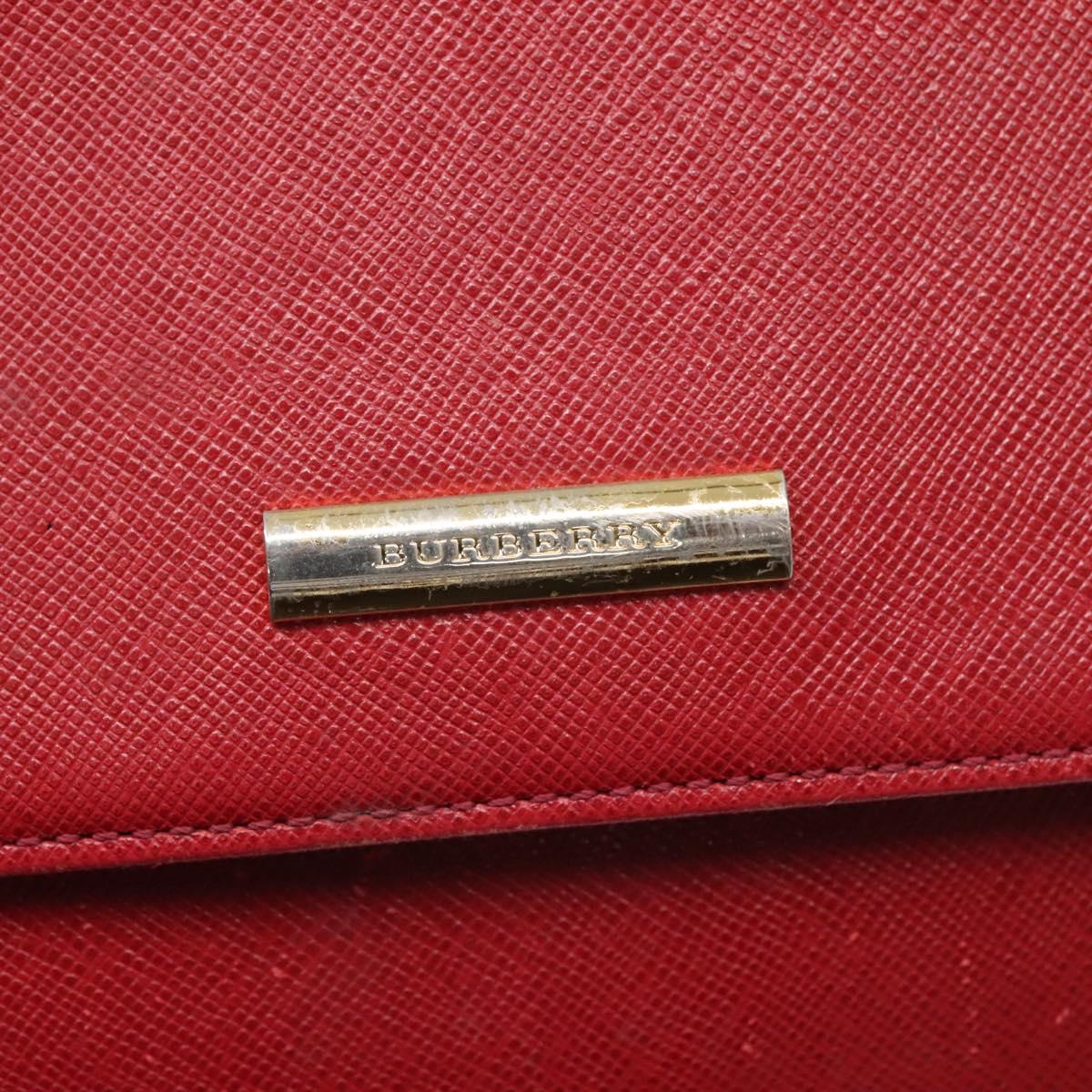 BURBERRY Hand Bag Leather Red Gold Auth ep10833