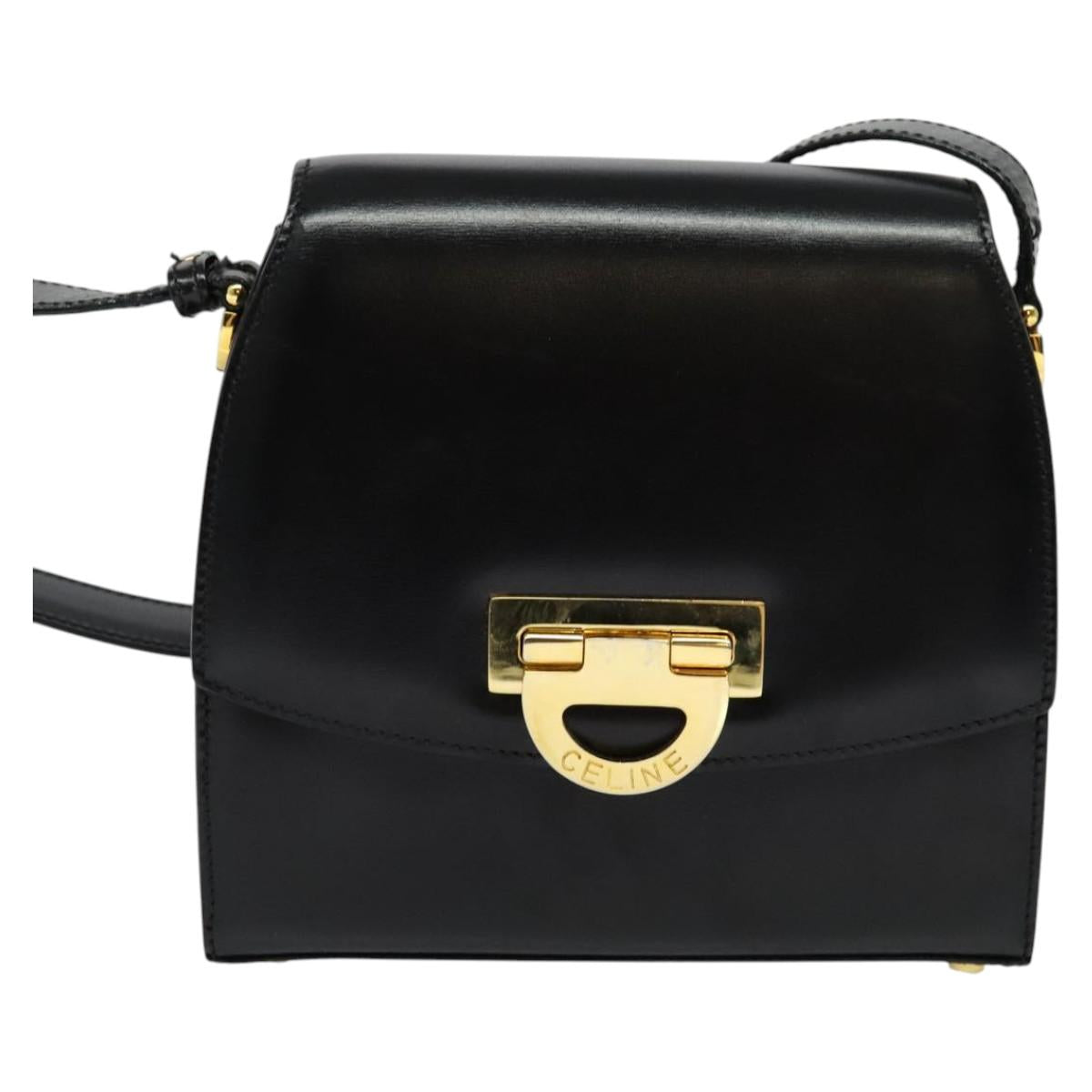 CELINE Shoulder Bag Leather Black Gold Auth ep10841