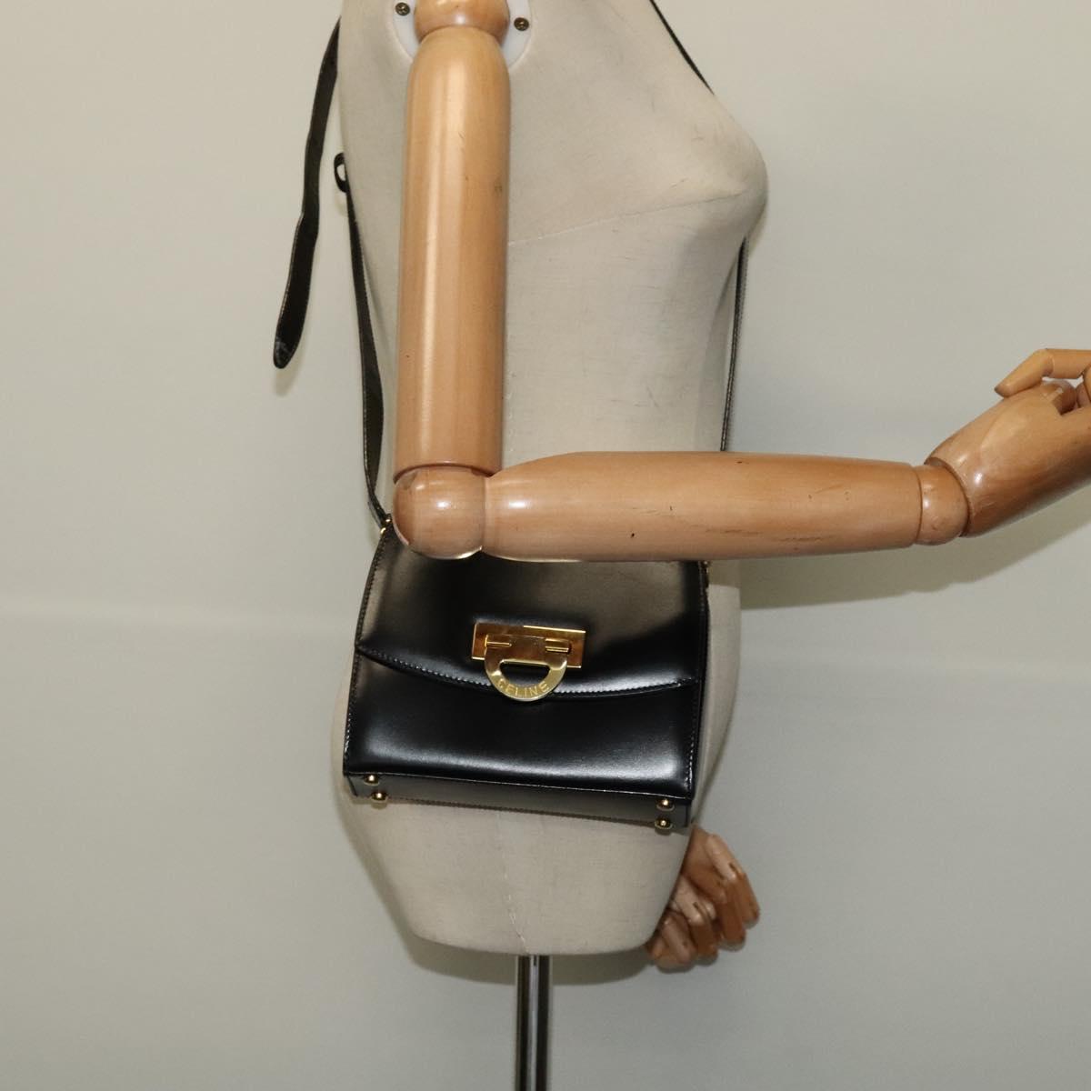 CELINE Shoulder Bag Leather Black Gold Auth ep10841