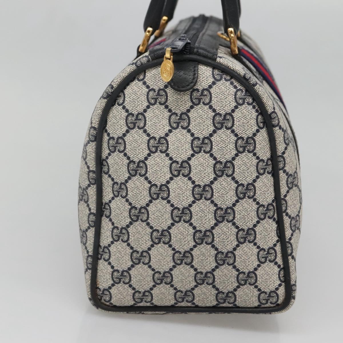 GUCCI GG Supreme Sherry Line Boston Bag PVC Navy Gold Auth ep10844