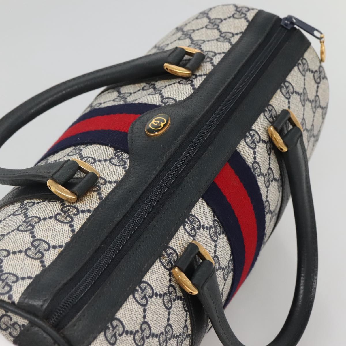 GUCCI GG Supreme Sherry Line Boston Bag PVC Navy Gold Auth ep10844