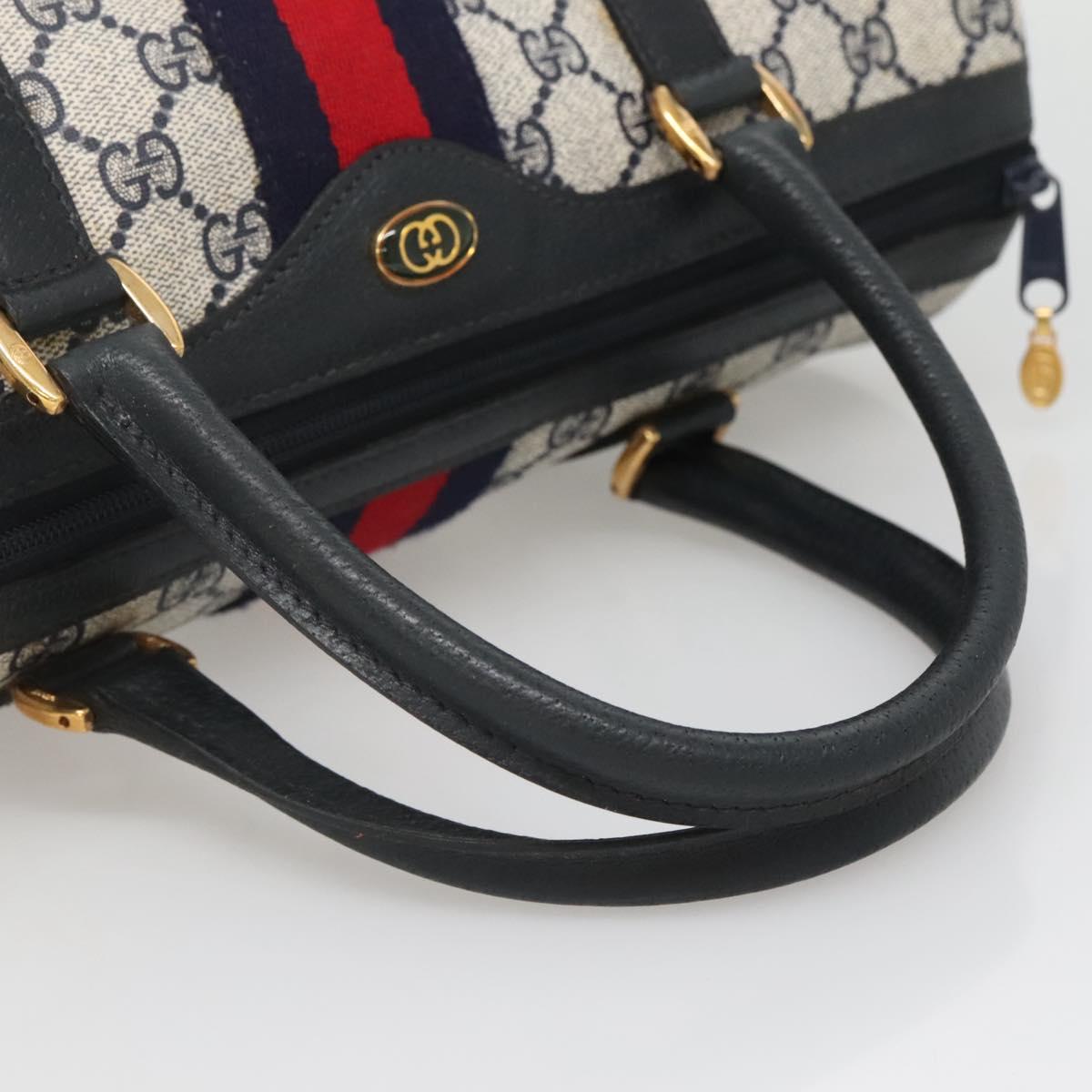 GUCCI GG Supreme Sherry Line Boston Bag PVC Navy Gold Auth ep10844