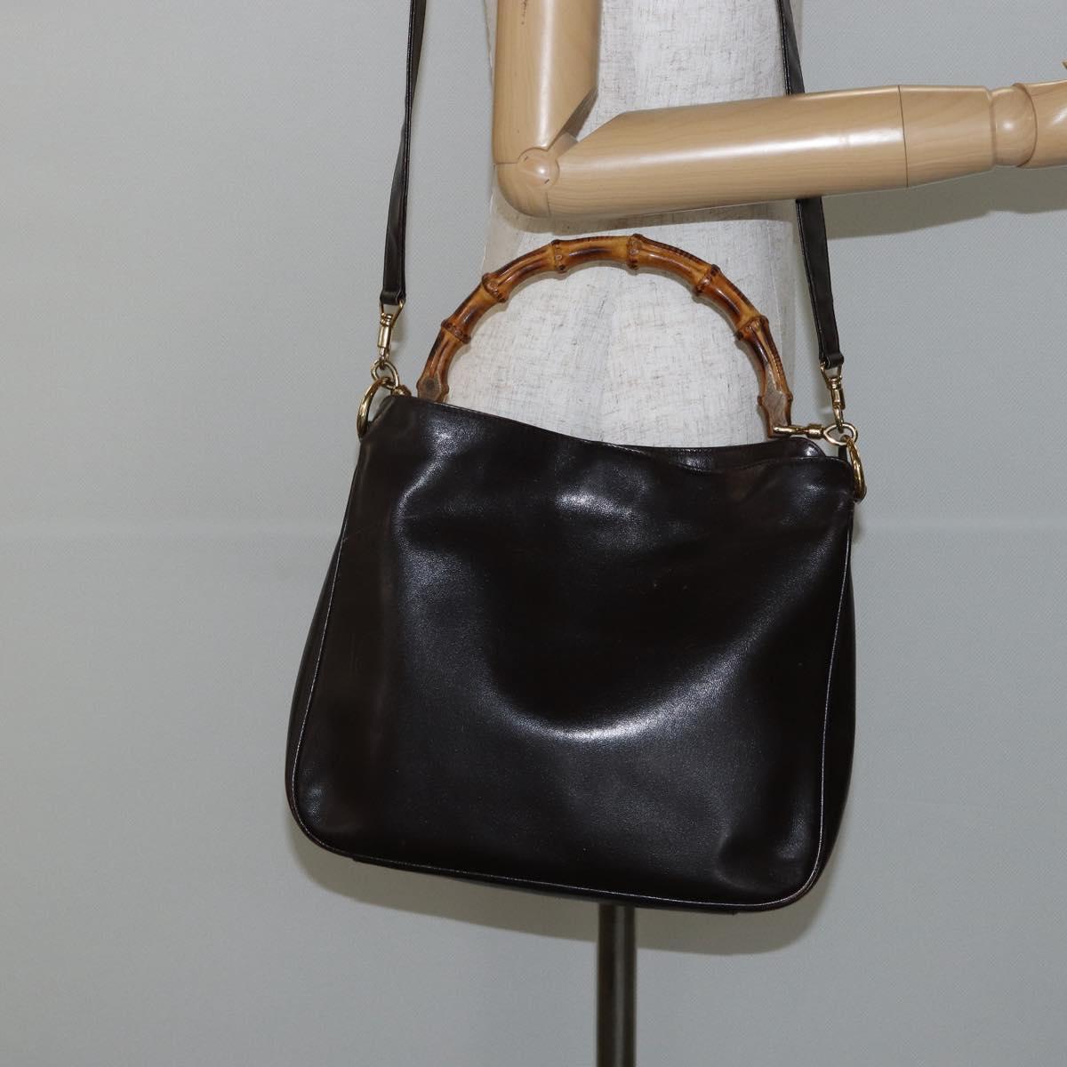 GUCCI Bamboo Hand Bag Leather 2way Brown Gold 001 3444 1638 Auth ep10847