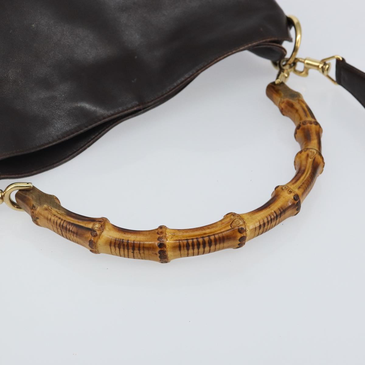GUCCI Bamboo Hand Bag Leather 2way Brown Gold 001 3444 1638 Auth ep10847
