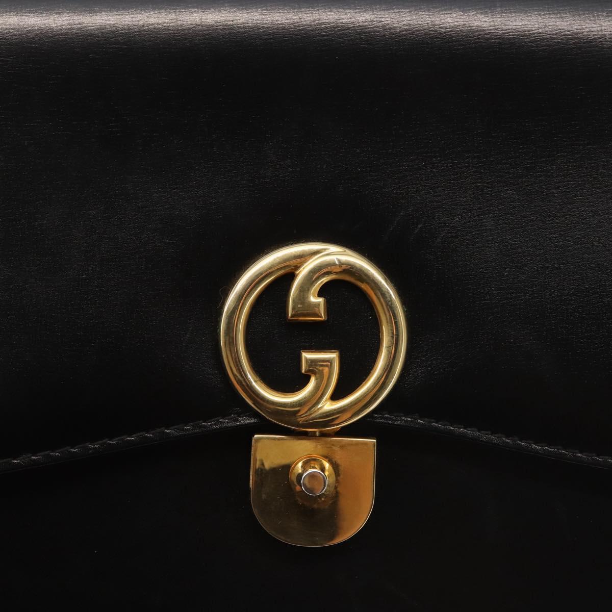 GUCCI Hand Bag Leather Black Gold Auth ep10849