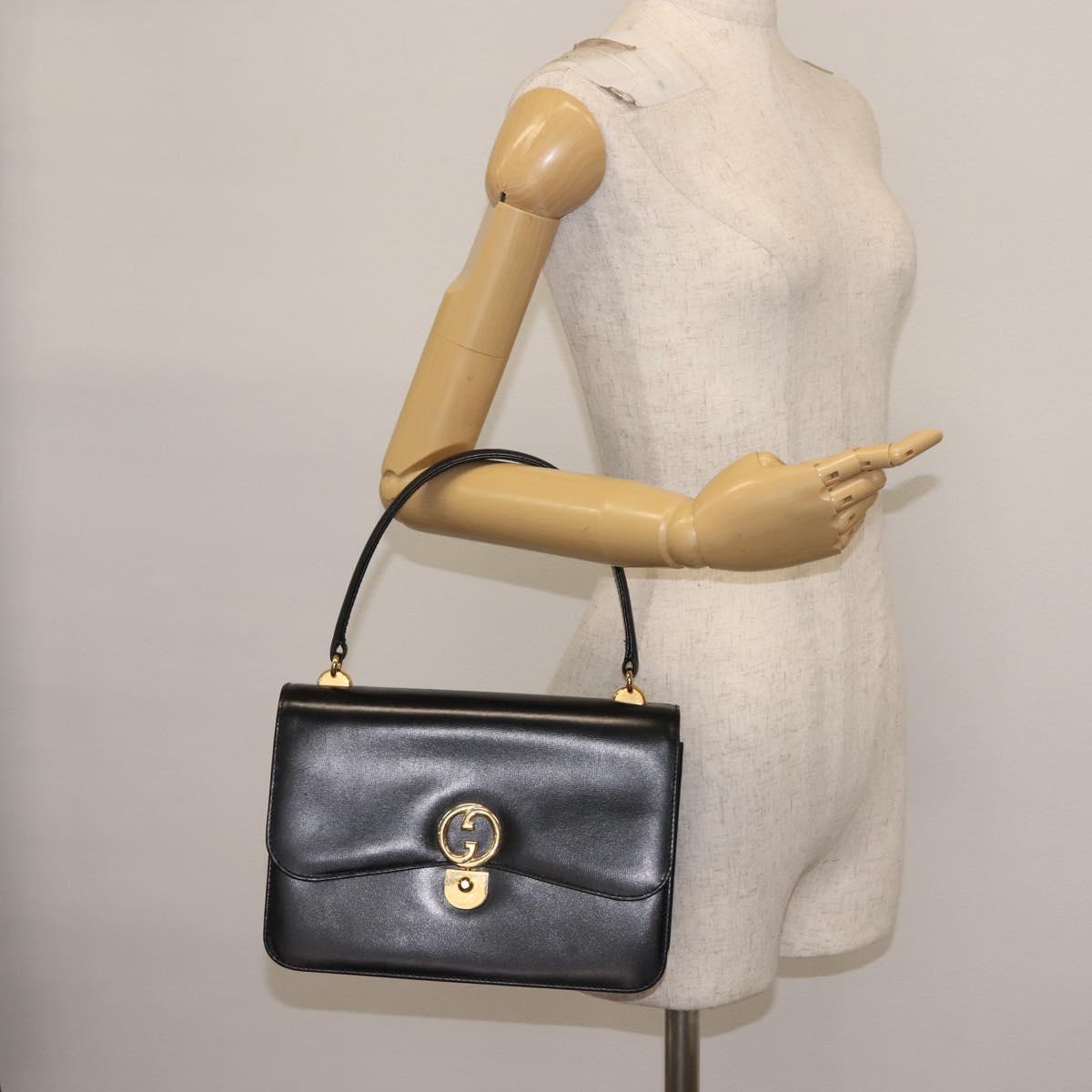 GUCCI Hand Bag Leather Black Gold Auth ep10849