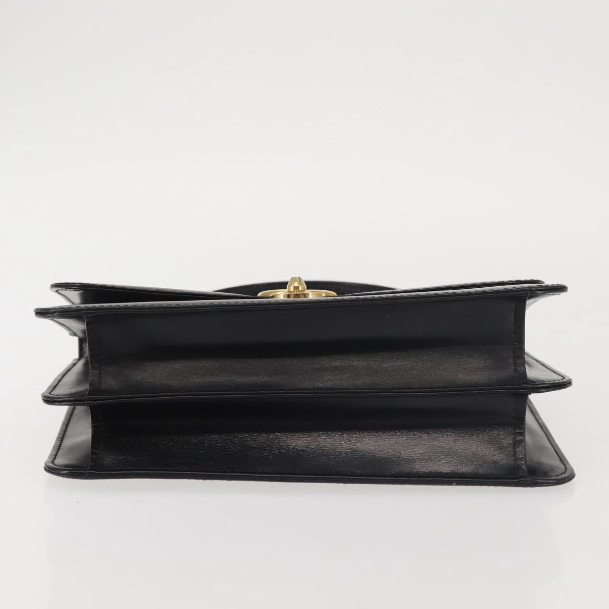 GUCCI Hand Bag Leather Black Gold Auth ep10849