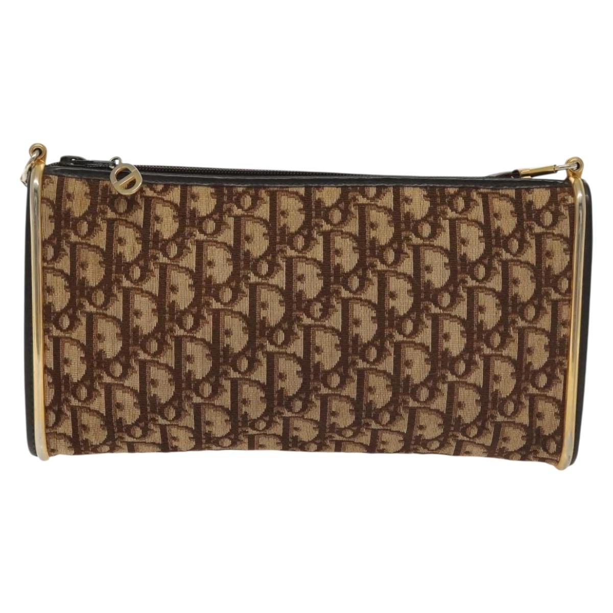 Christian Dior Trotter Canvas Shoulder Bag Brown Gold Auth ep10855