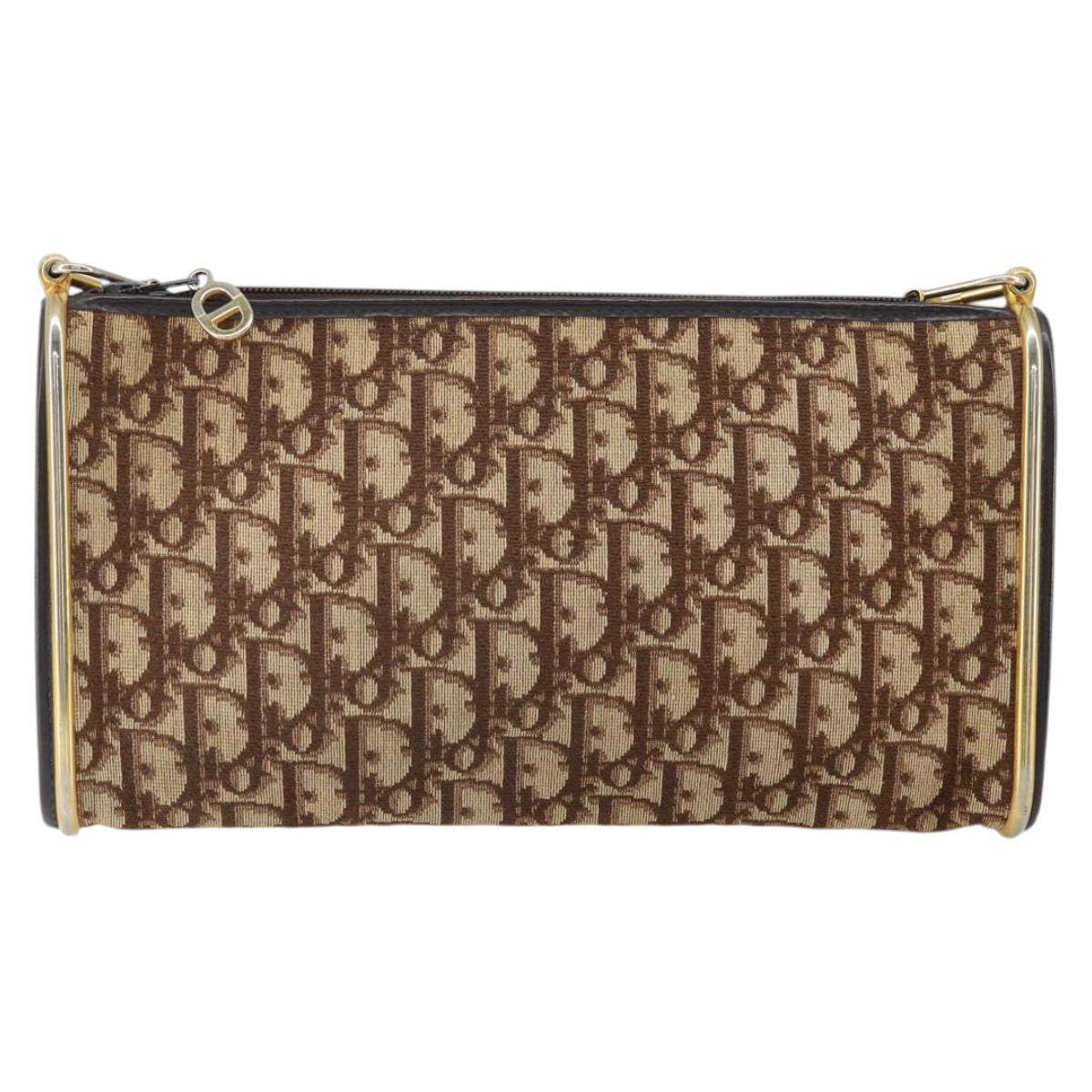 Christian Dior Trotter Canvas Shoulder Bag Brown Gold Auth ep10855