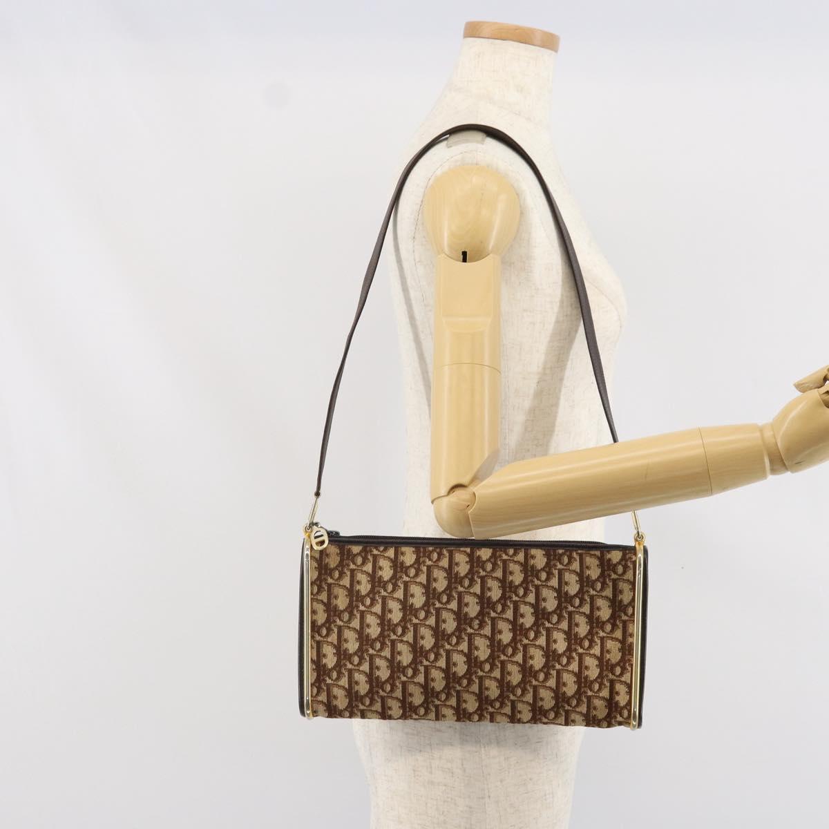 Christian Dior Trotter Canvas Shoulder Bag Brown Gold Auth ep10855