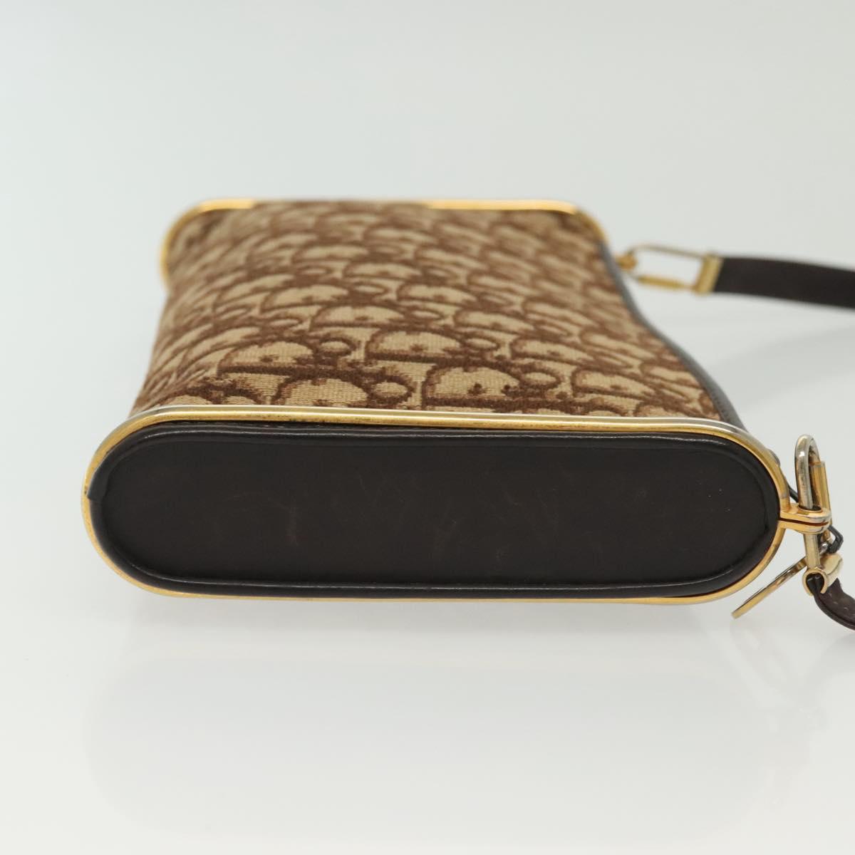 Christian Dior Trotter Canvas Shoulder Bag Brown Gold Auth ep10855