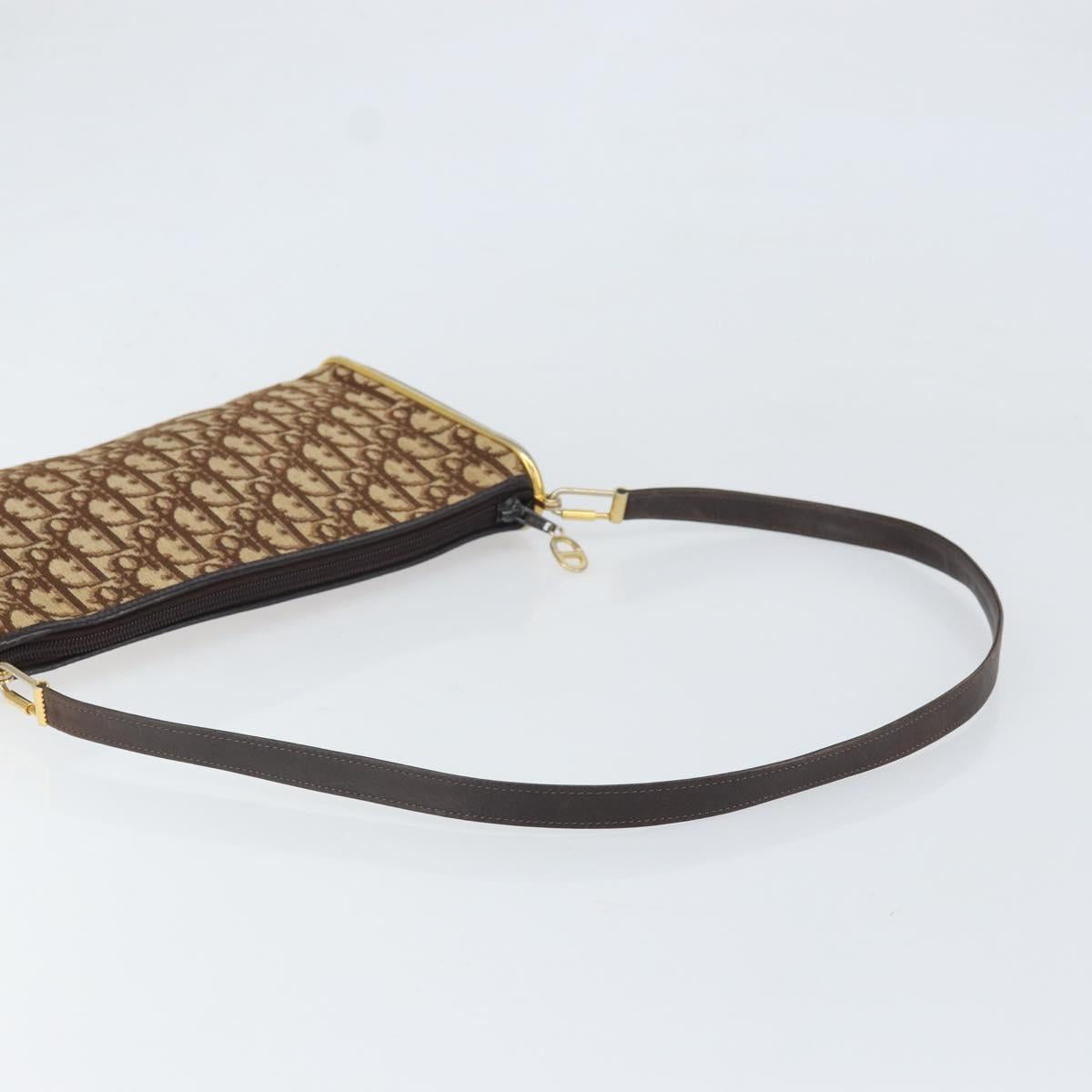 Christian Dior Trotter Canvas Shoulder Bag Brown Gold Auth ep10855