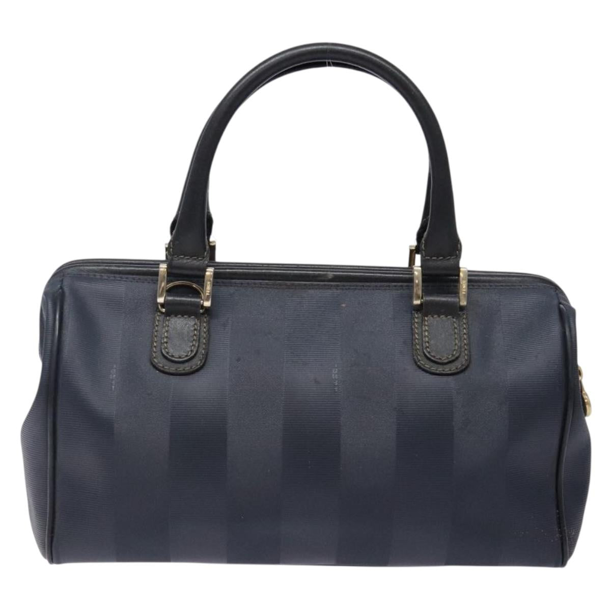 FENDI Pecan Canvas Hand Bag Navy Gold Auth ep10858