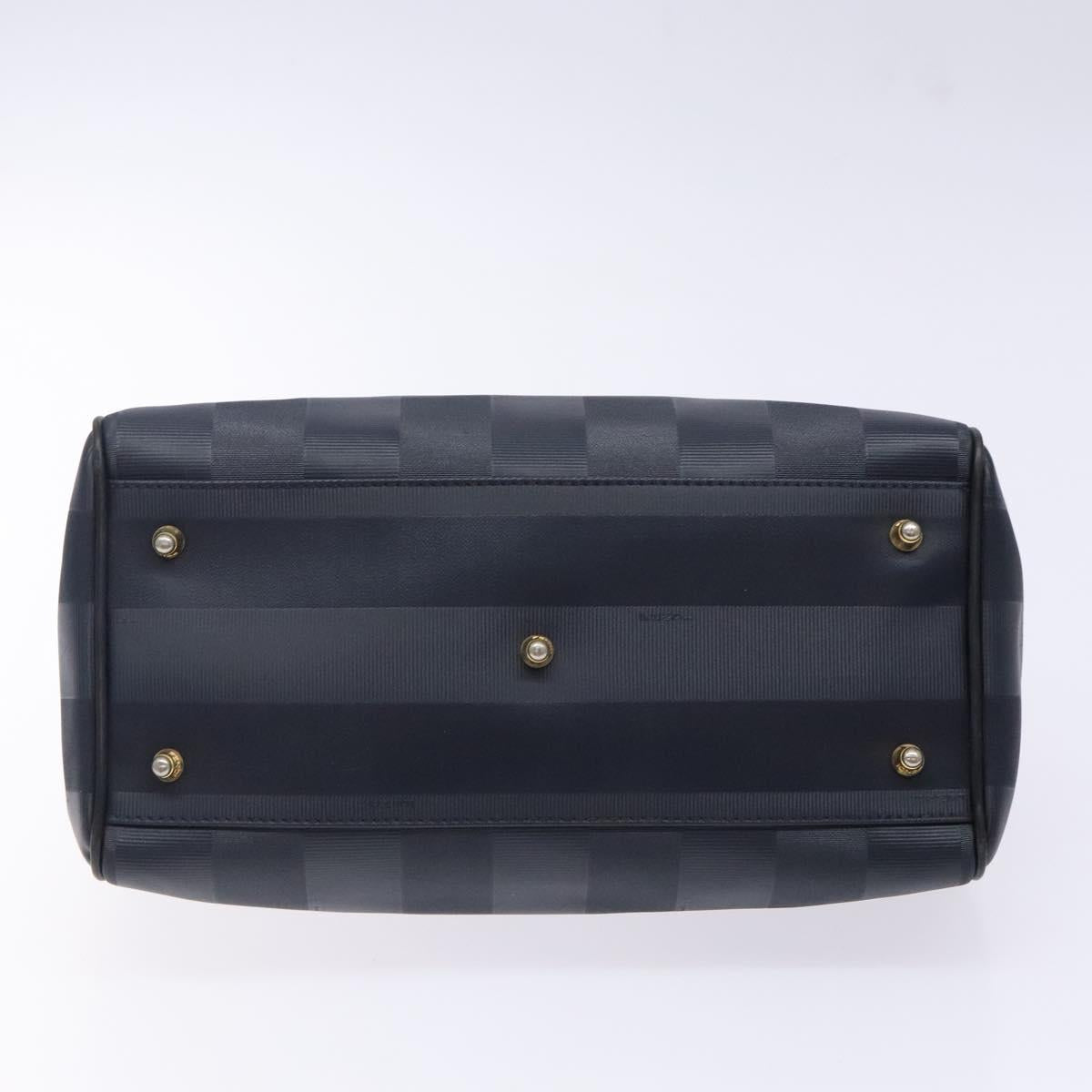 FENDI Pecan Canvas Hand Bag Navy Gold Auth ep10858