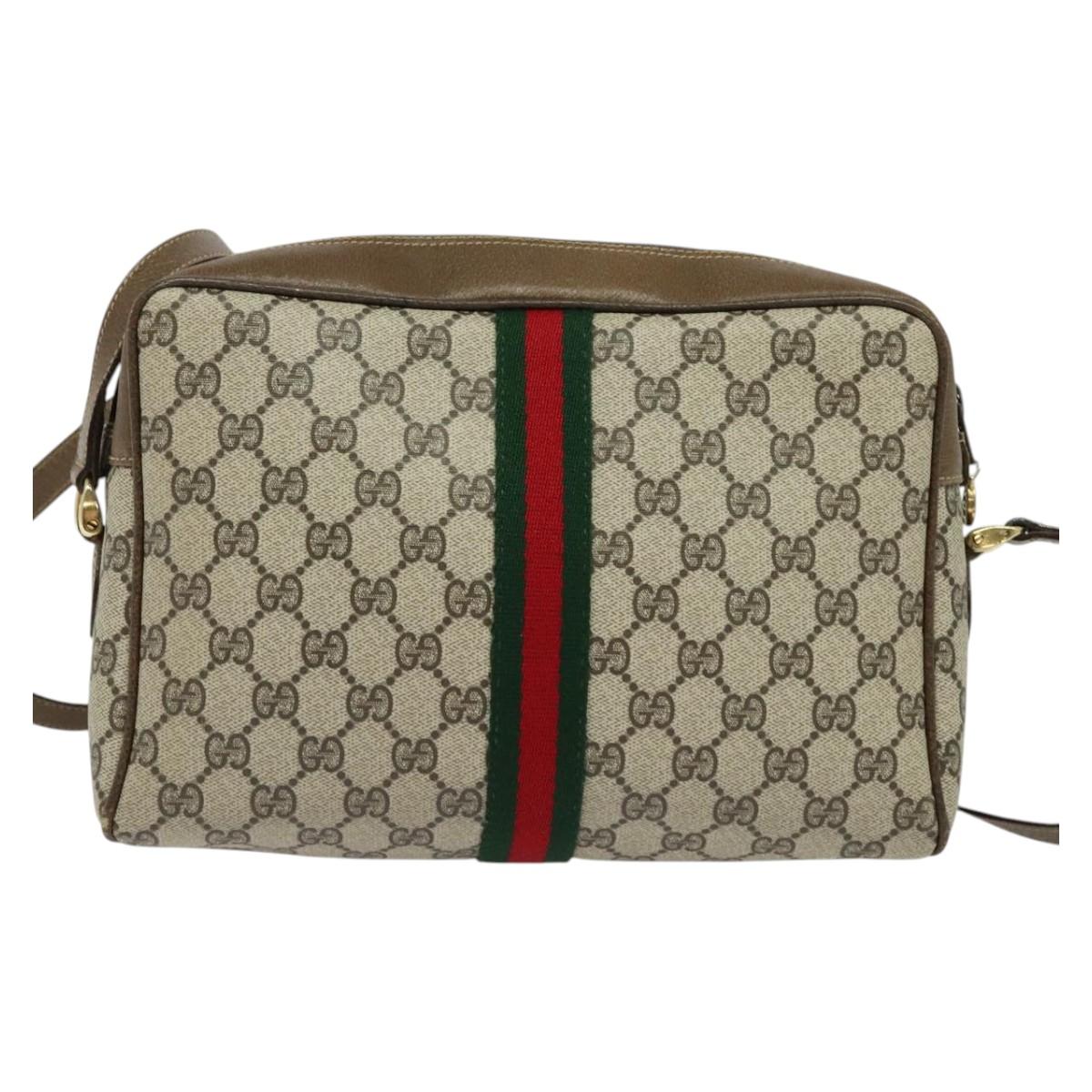 GUCCI GG Supreme Web Sherry Line Shoulder Bag PVC Beige Gold Red Auth ep10859